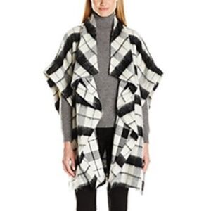 Lucky Brand Brushed Plaid Wool Blend Shawl/Poncho